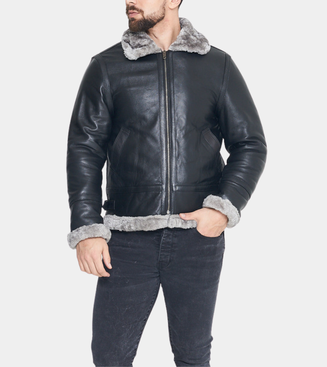 Military Black Shearling Men's Leather Jacket