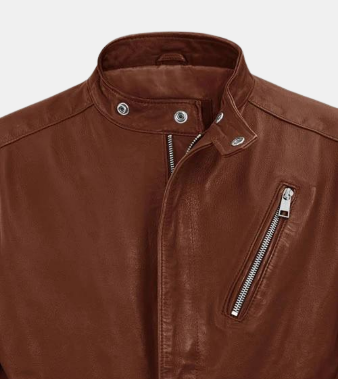 Gespare Men's Tan Brown Biker's Leather Jacket Zipper