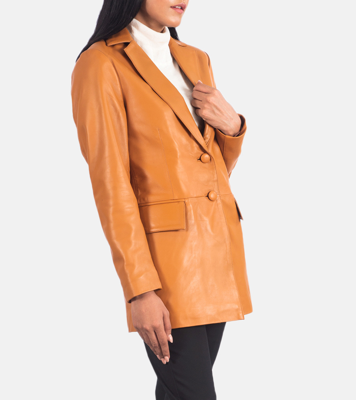 Des Moines Tan Brown Leather Blazer For Women's