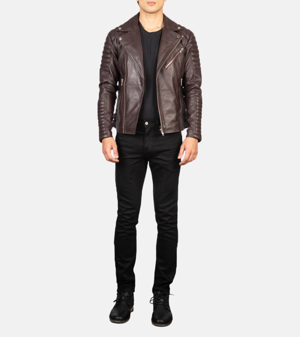  Puff Up Men's Biker Leather Jacket - Brown