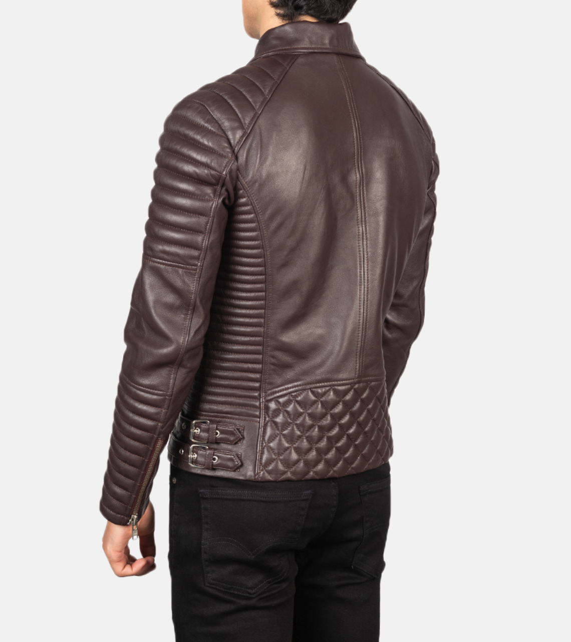  Puff Up Brown Men's Biker Leather Jacket Back