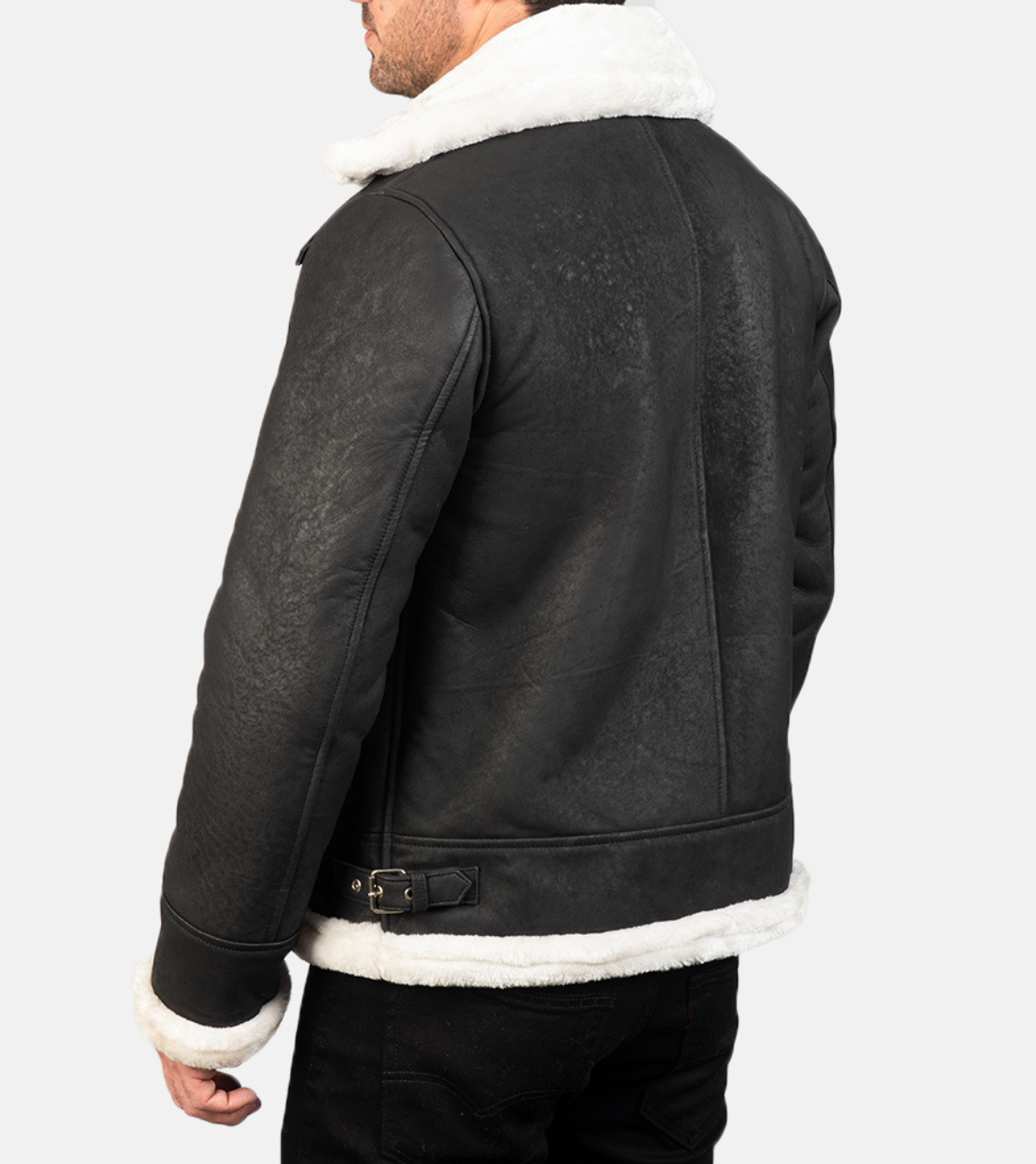  Pyramidal White Shearling Men's Leather Bomber Jacket  Back