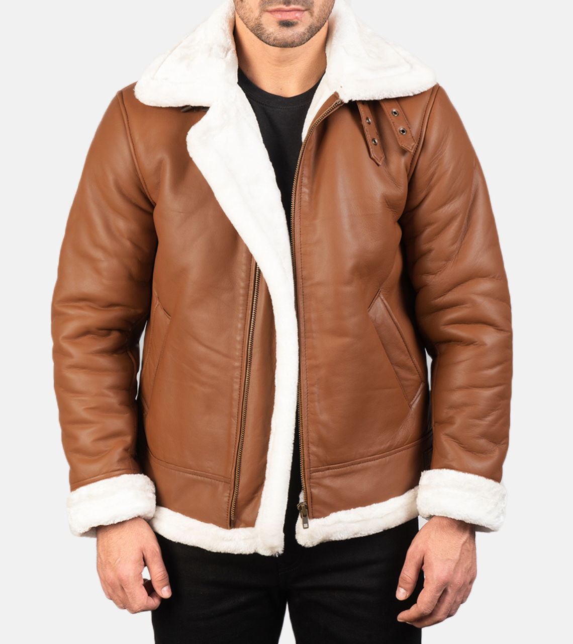  Pyramidal Brown Shearling Men's Leather Bomber Jacket 