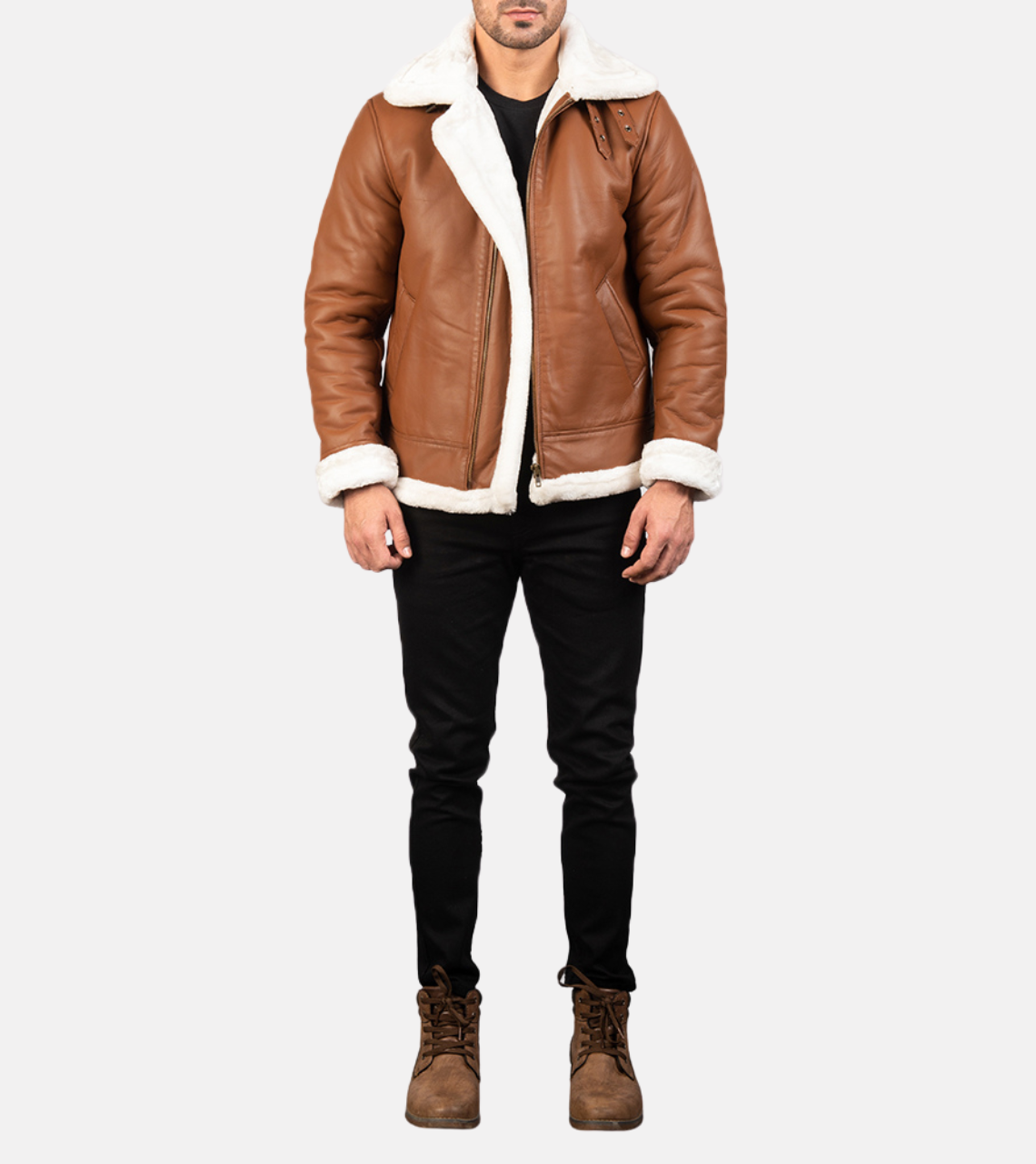 Brown Men's Leather Bomber Jacket 