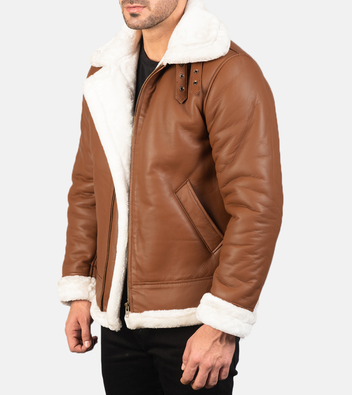 Brown Leather Bomber Jacket 