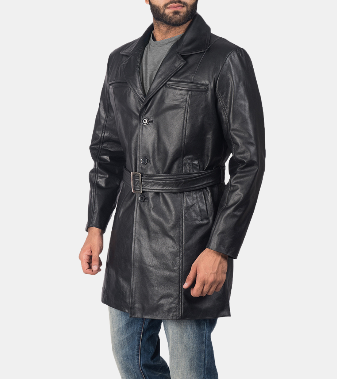  Black Waxed Leather Coat