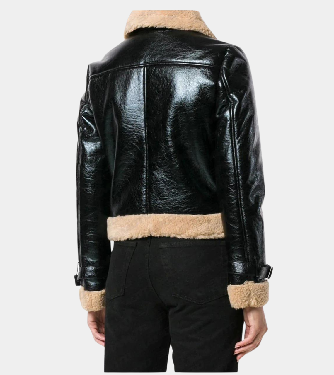 RAF Aviator Black Women's Leather Shearling Jacket Back