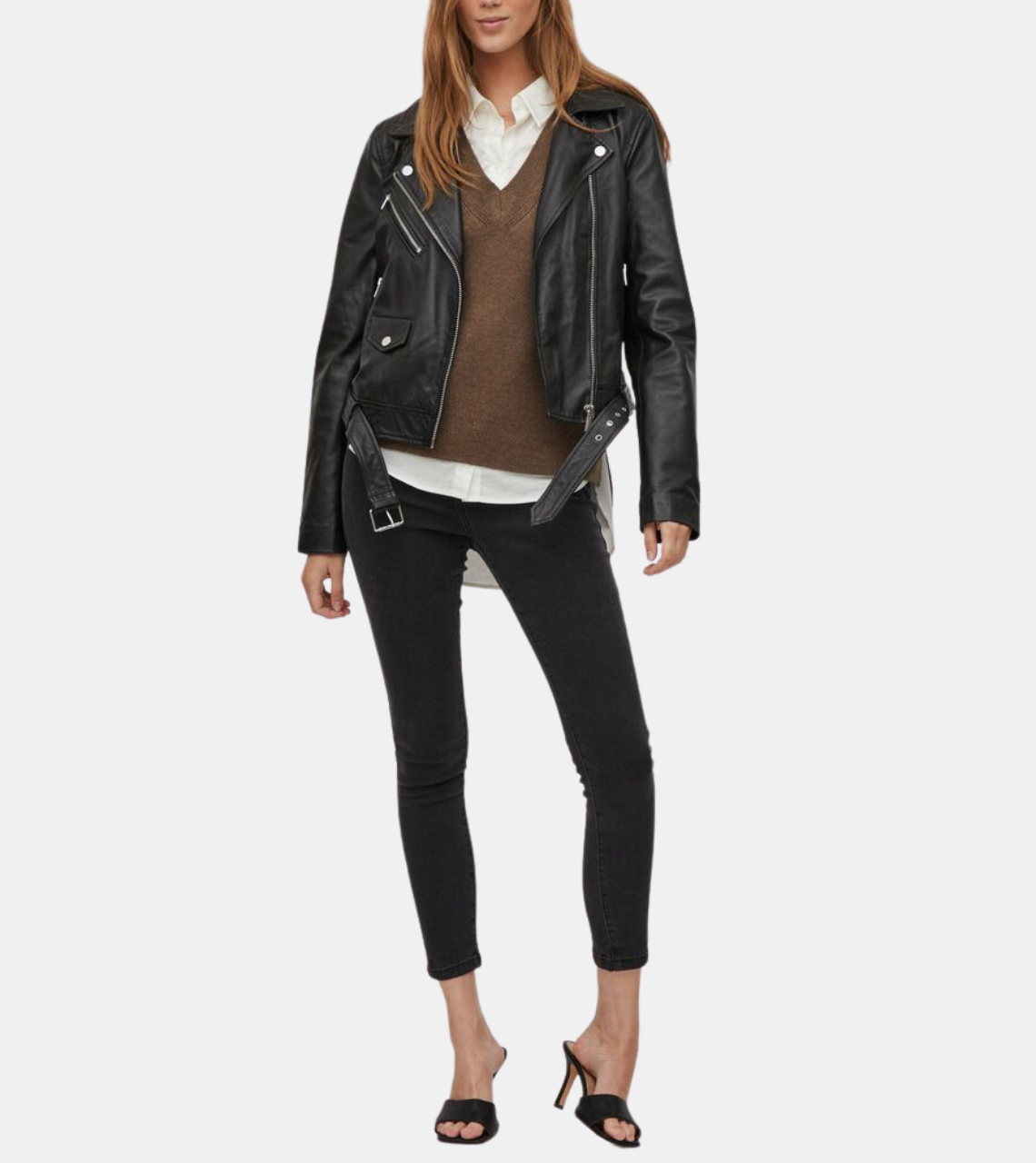  Black Biker Leather jacket 