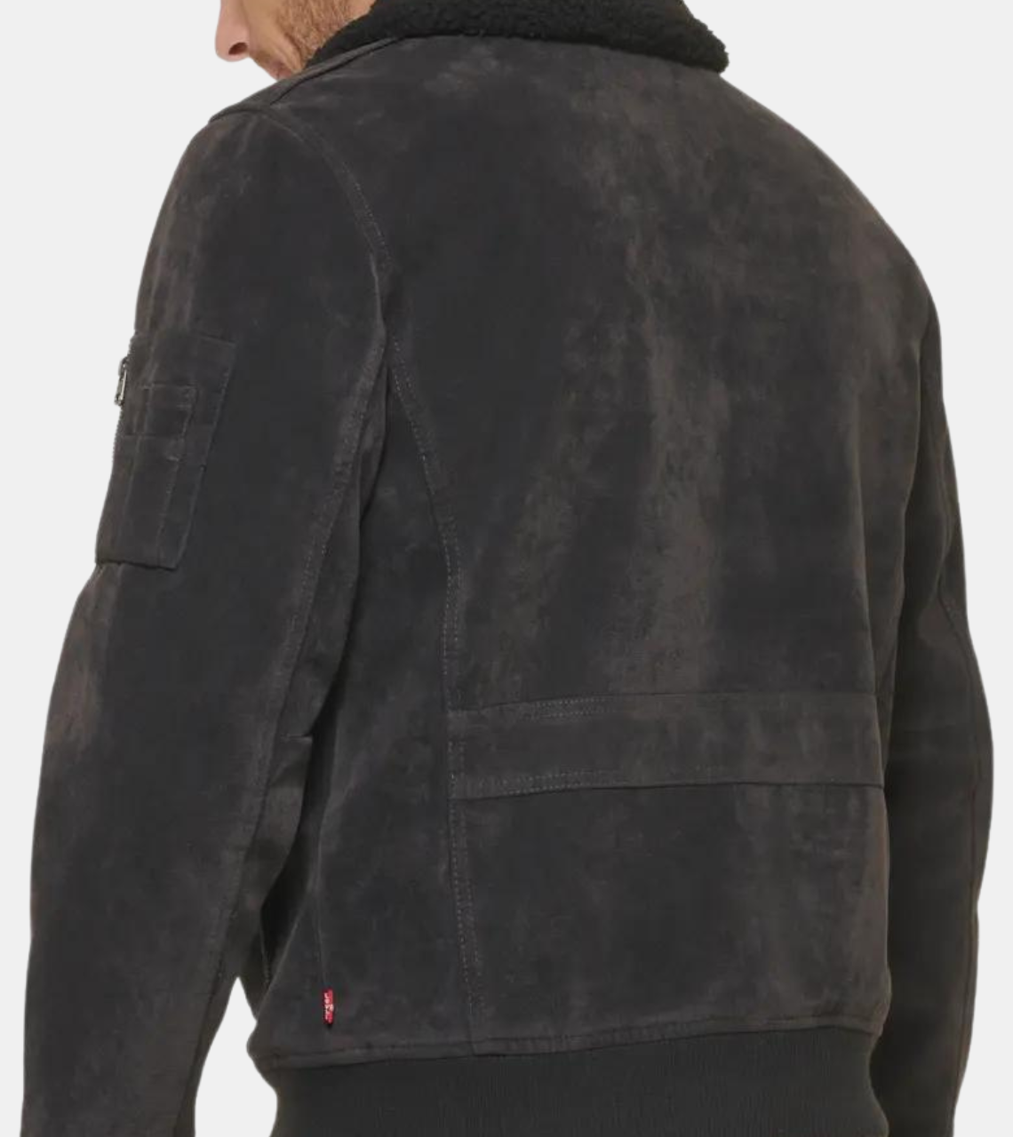  Vincent Men's Black Suede Aviator Leather Jacket Back