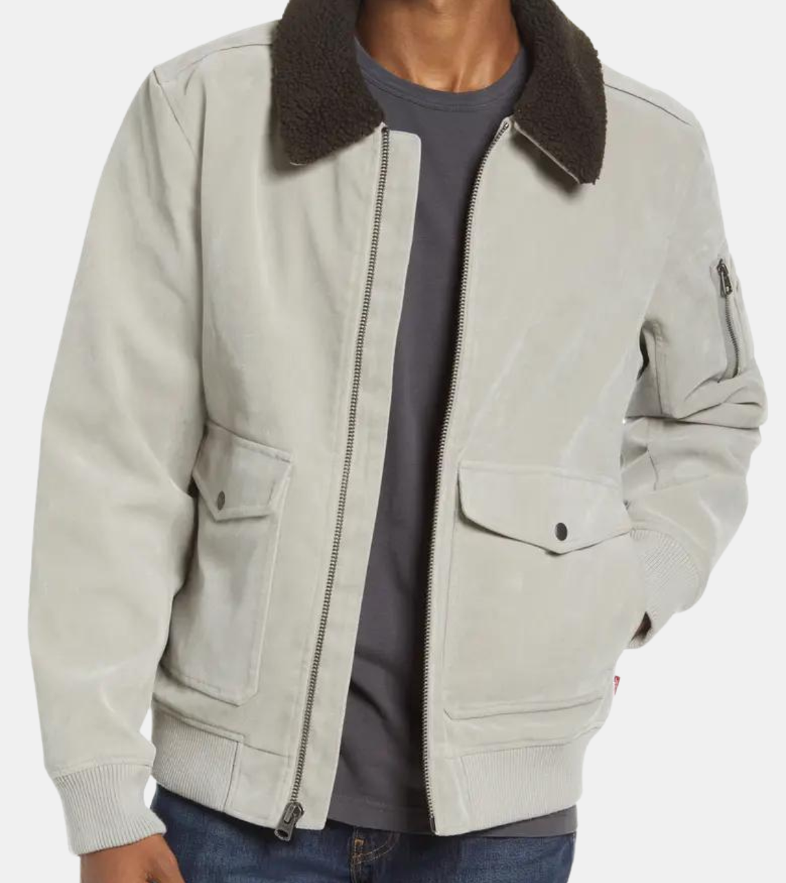  Ivory Suede Leather Aviator Jacket