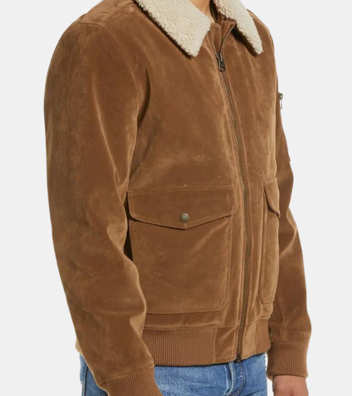  Brown Suede Leather Aviator Jacket 