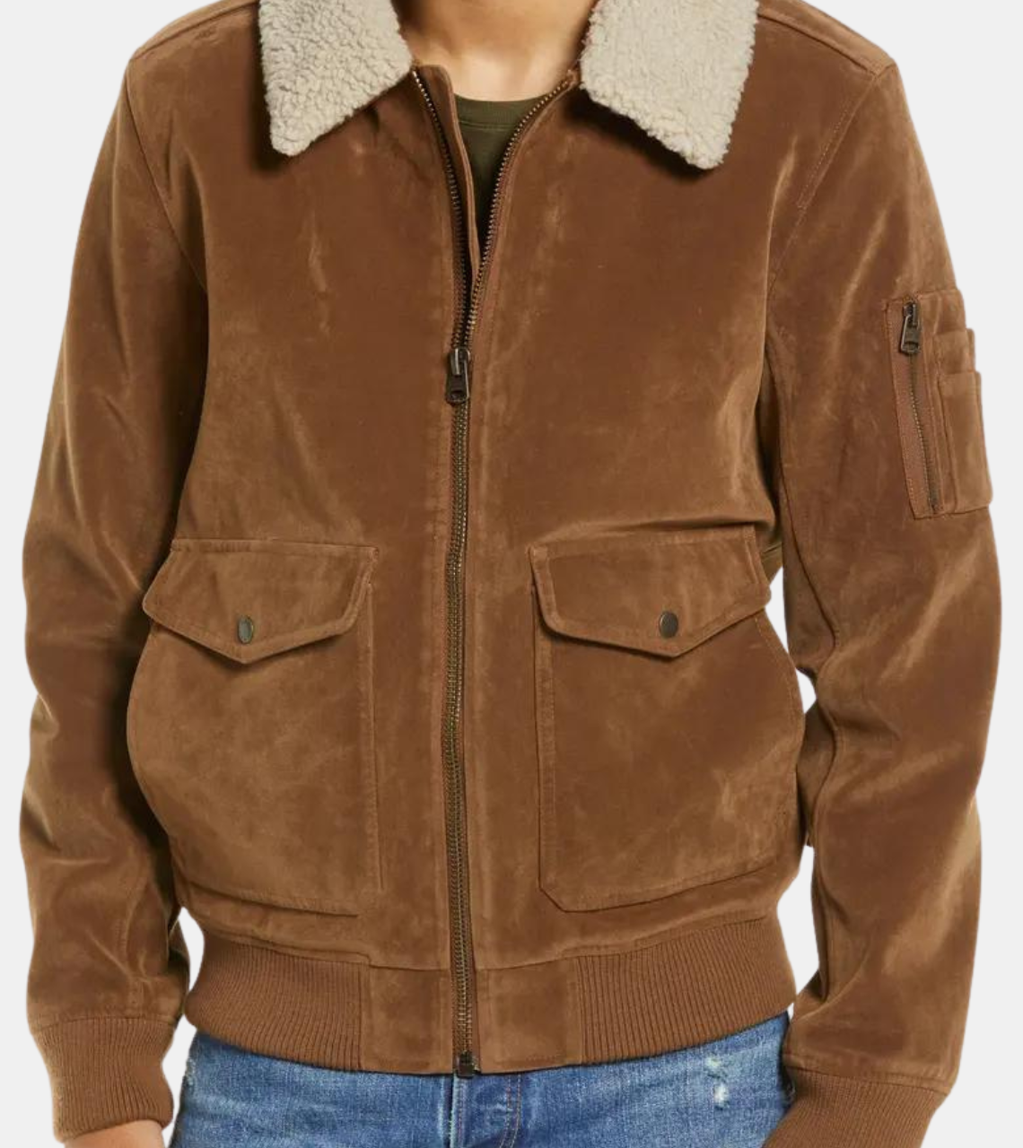  Men's Brown Suede Leather Aviator Jacket 