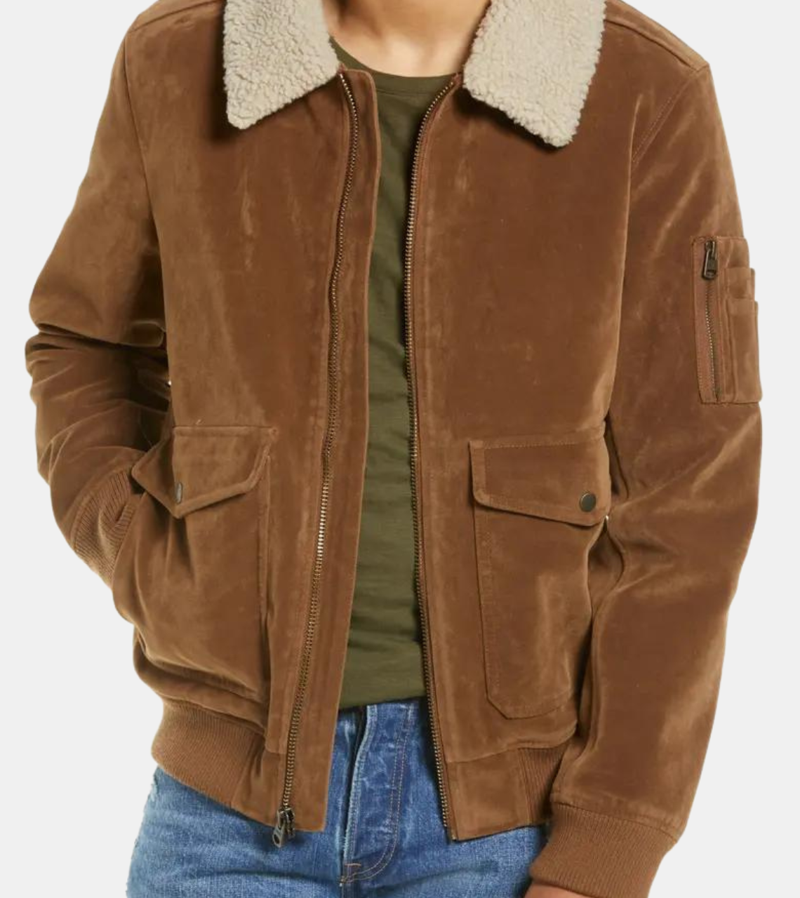  Leon Men's Brown Suede Leather Aviator Jacket 