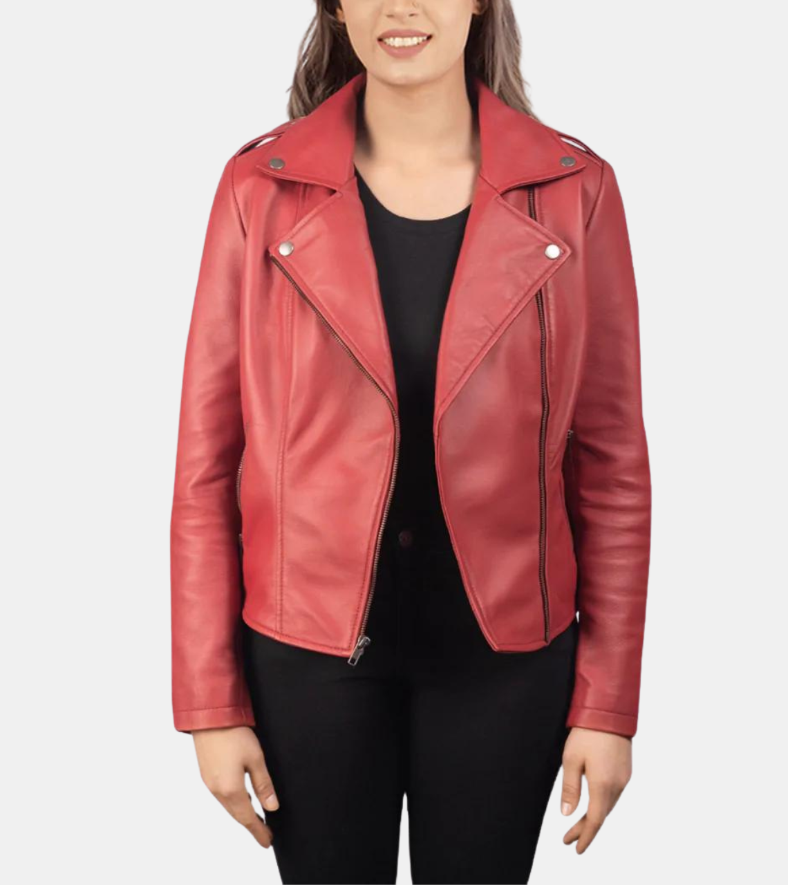 Vellity Women's Red Leather Jacket