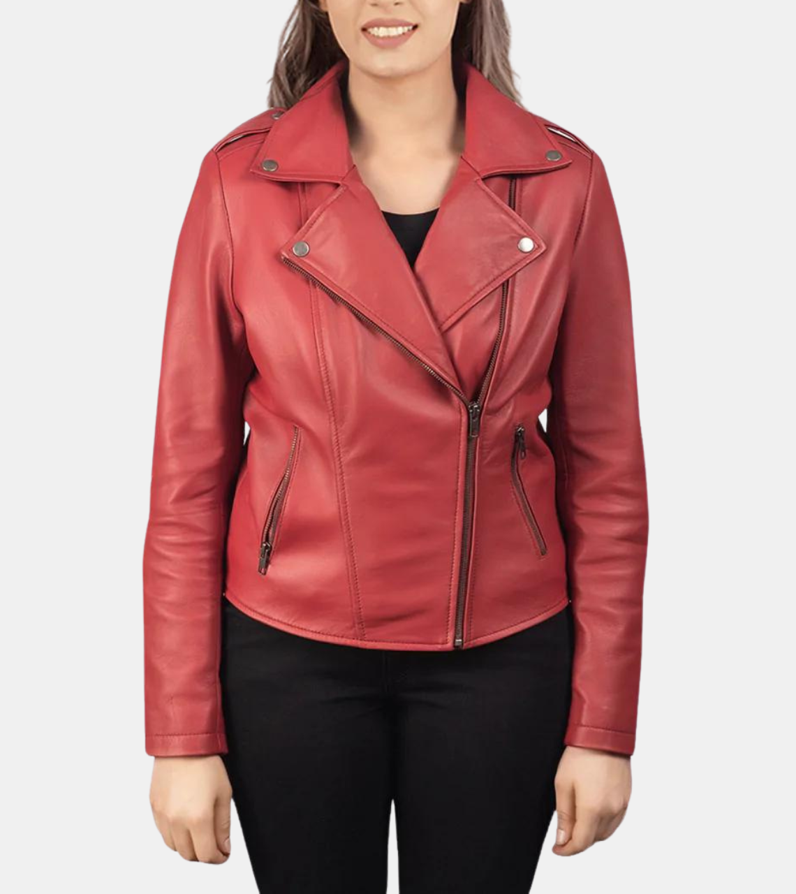 Vellity Women's Red Leather Jacket