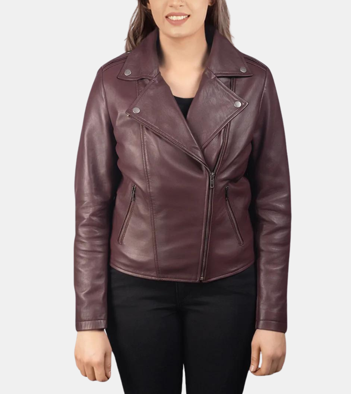 Cielle Women's Plum Red Leather Jacket