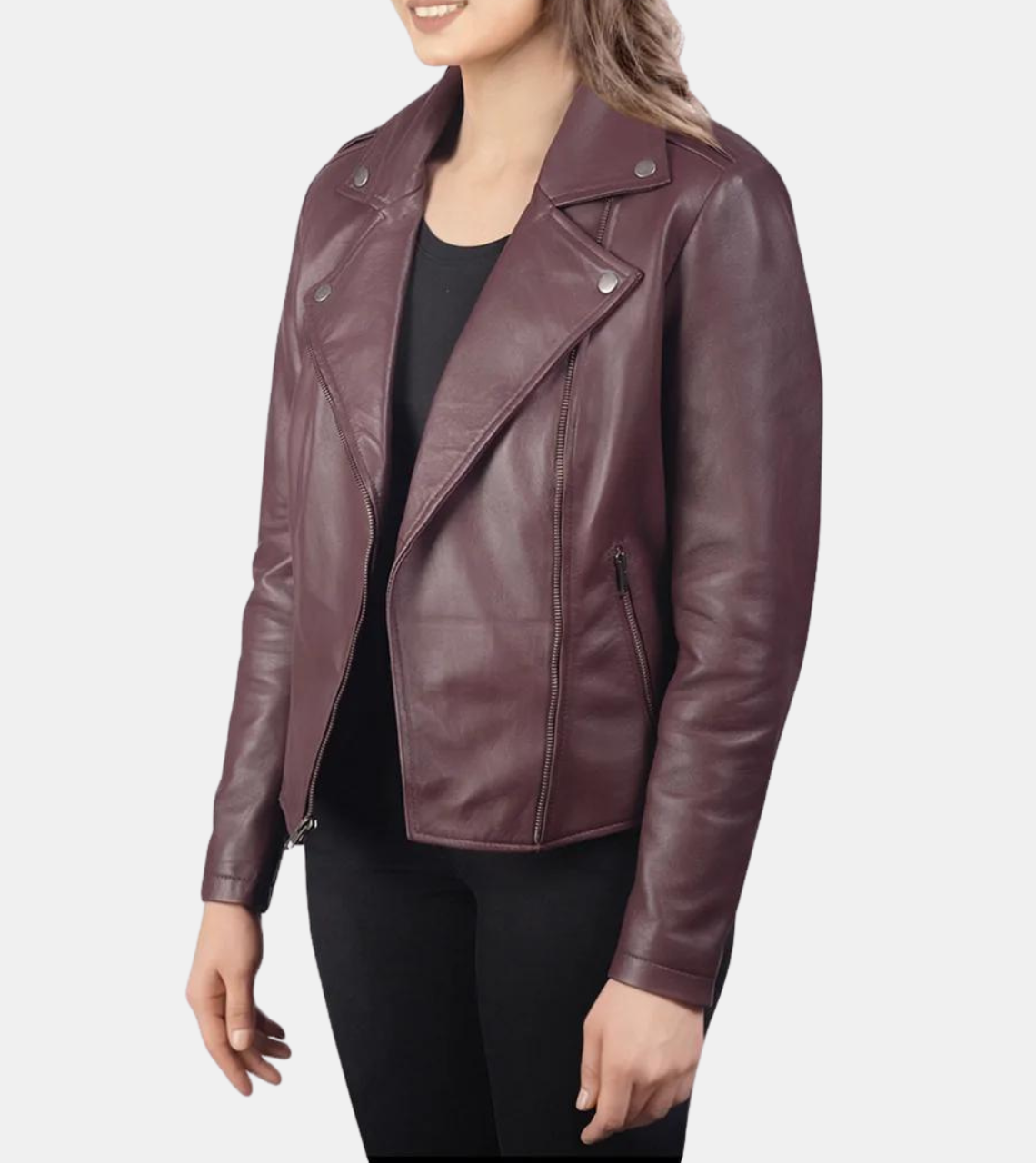 Cielle Women's Plum Red Leather Jacket