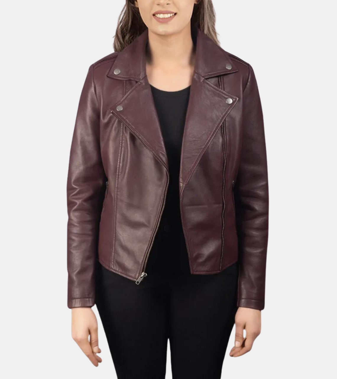 Cielle Women's Plum Red Leather Jacket