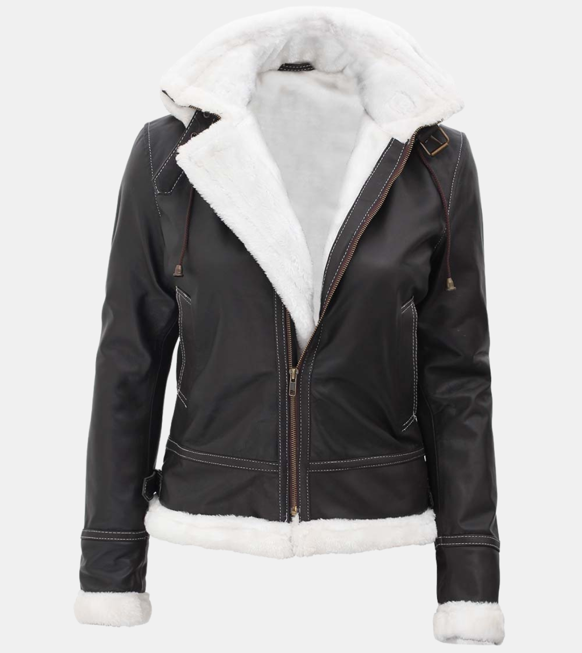 Women's Hooded Black Leather Jacket