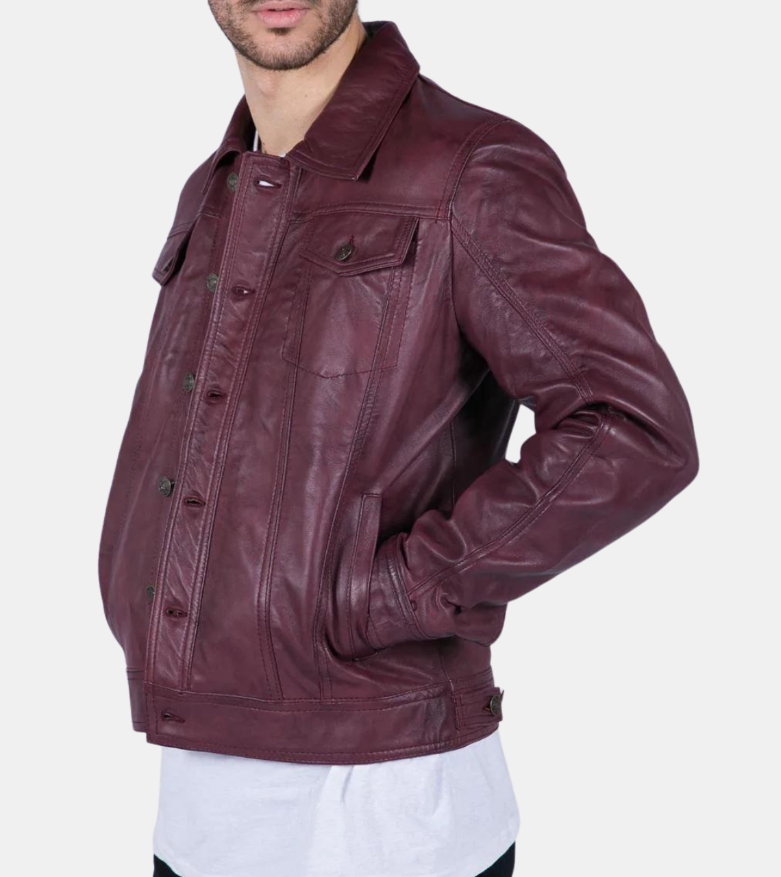 Grady Men's Plum Red Leather Jacket