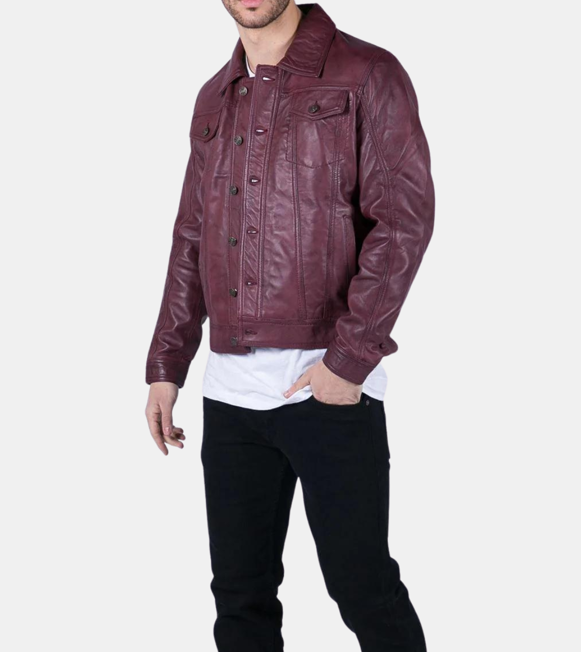 Grady Men's Plum Red Leather Jacket