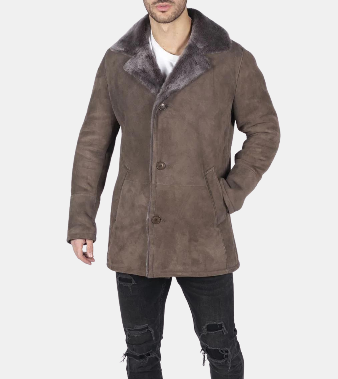  Bronte Men's Tan Beige Shearling Leather Coat 