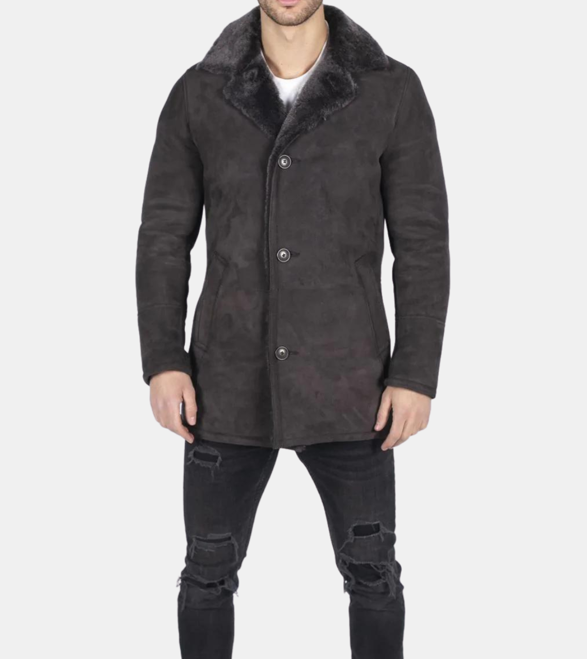 Men's Brown Shearling Leather Coat 