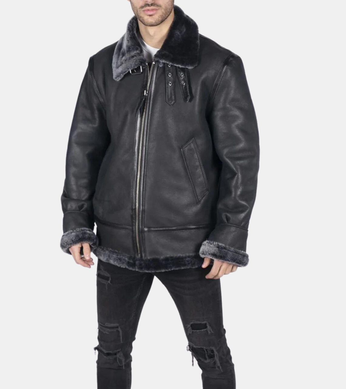  Ciel Men's Black Shearling Leather Jacket 