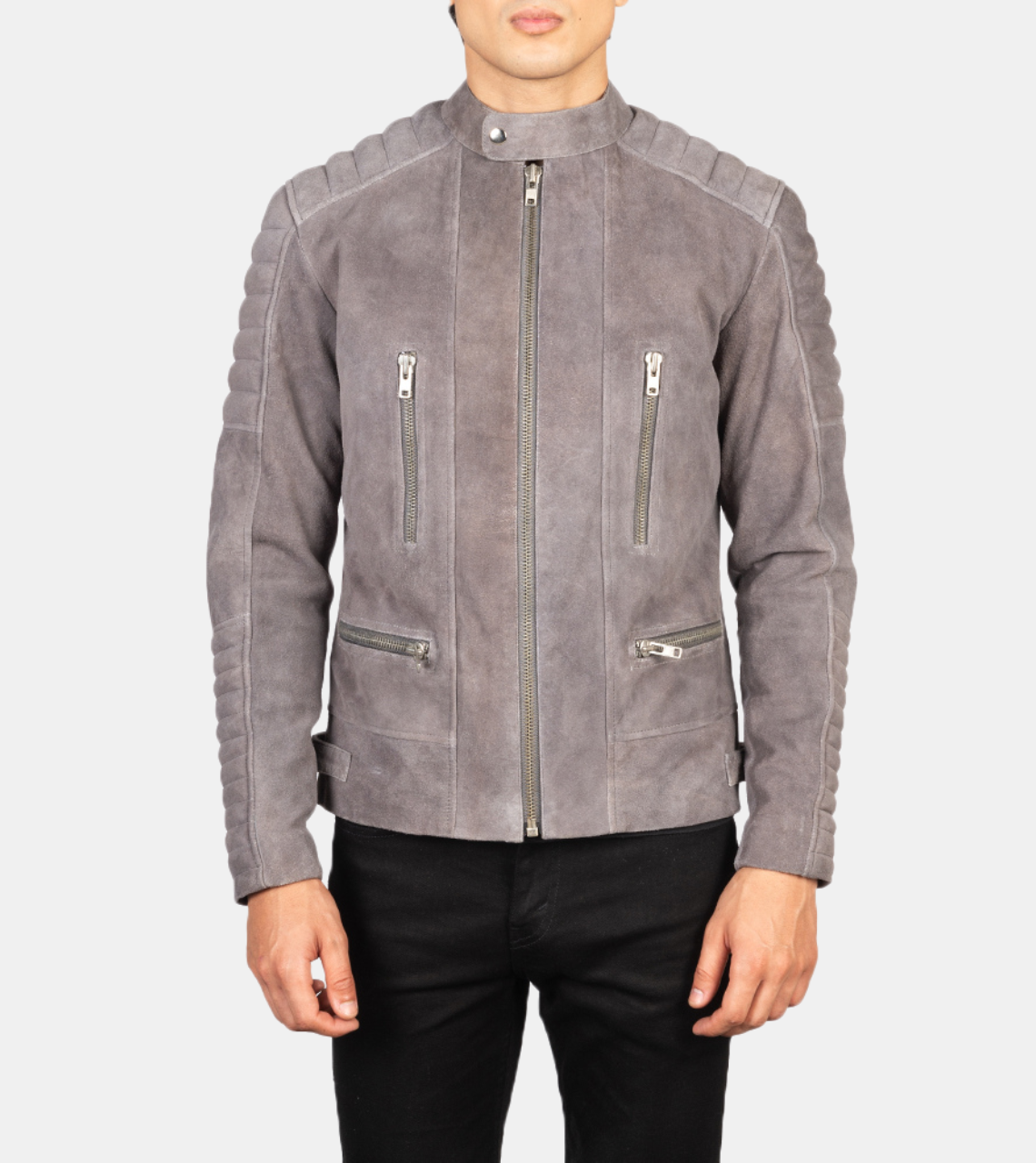 Sean Men's Grey Quilted Suede Leather Jacket