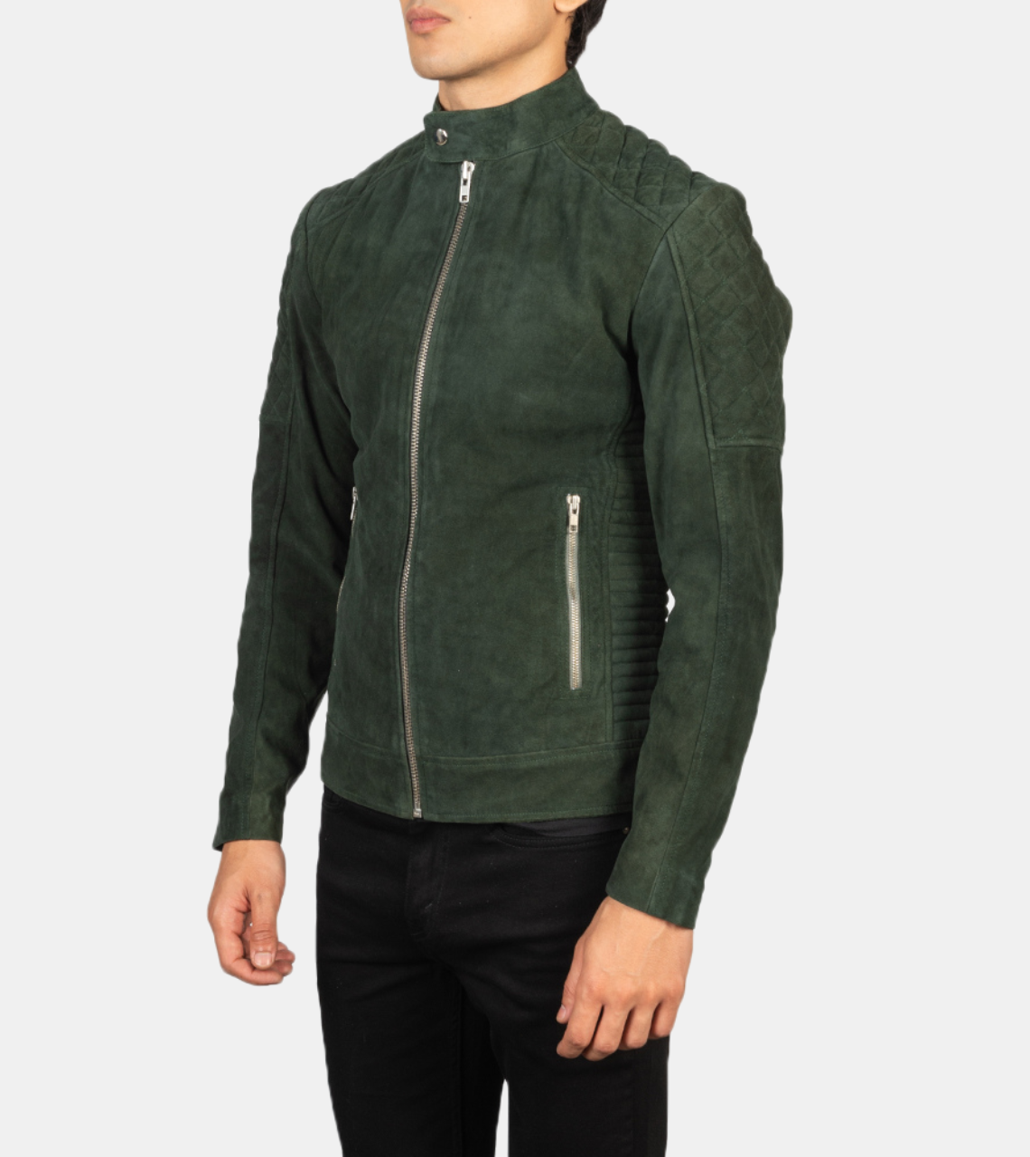 Lazarus Men's Green Quilted Suede Leather Jacket