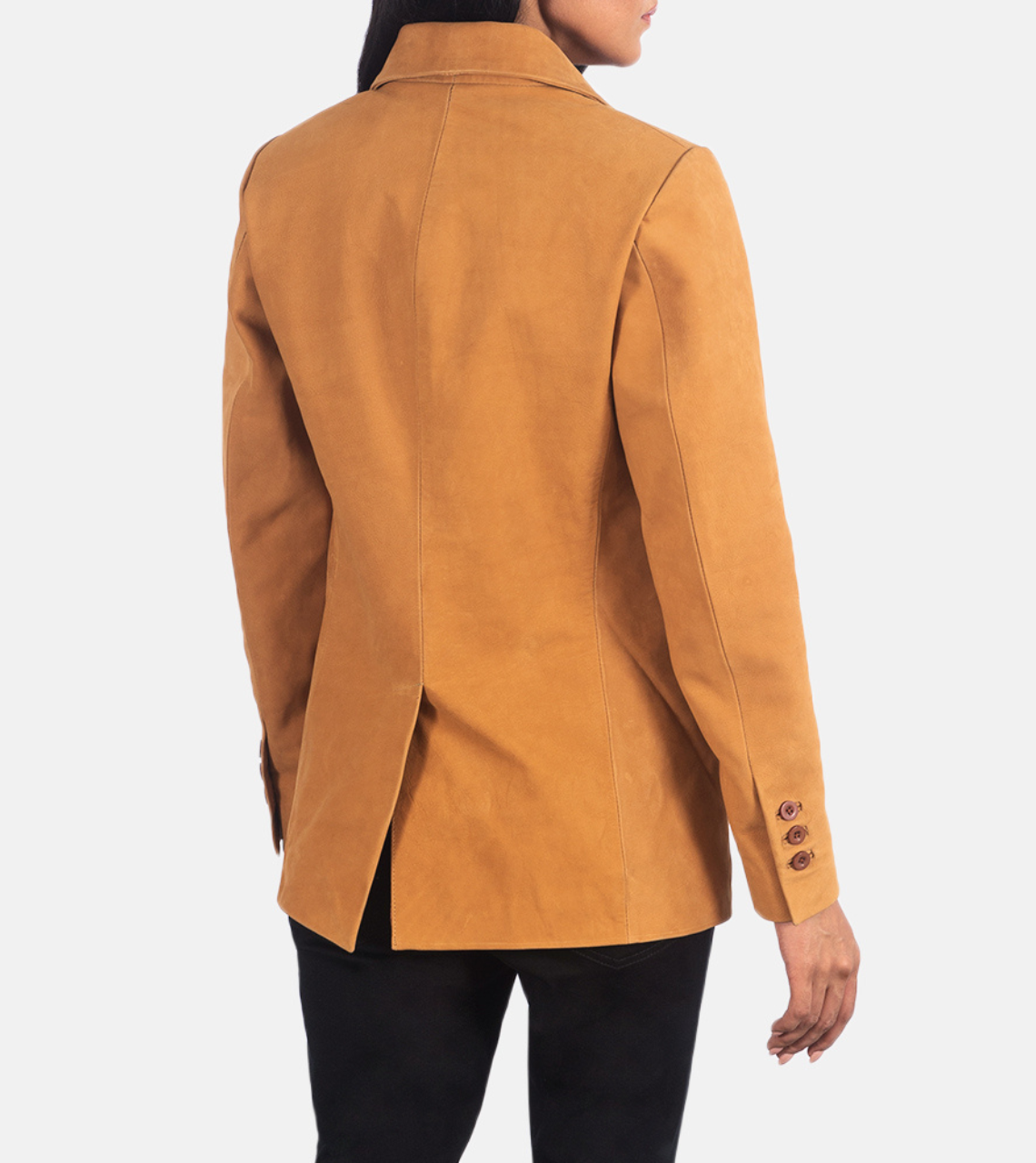 Elowynth Women's Yellow Suede Leather Blazer Back