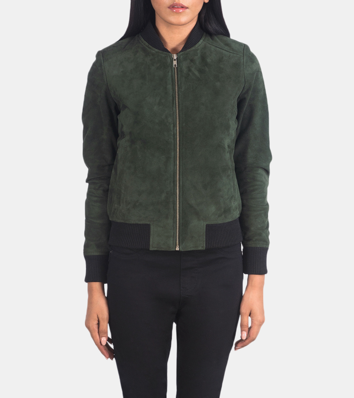  Wixhia Women's Mint Suede Bomber Leather Jacket 