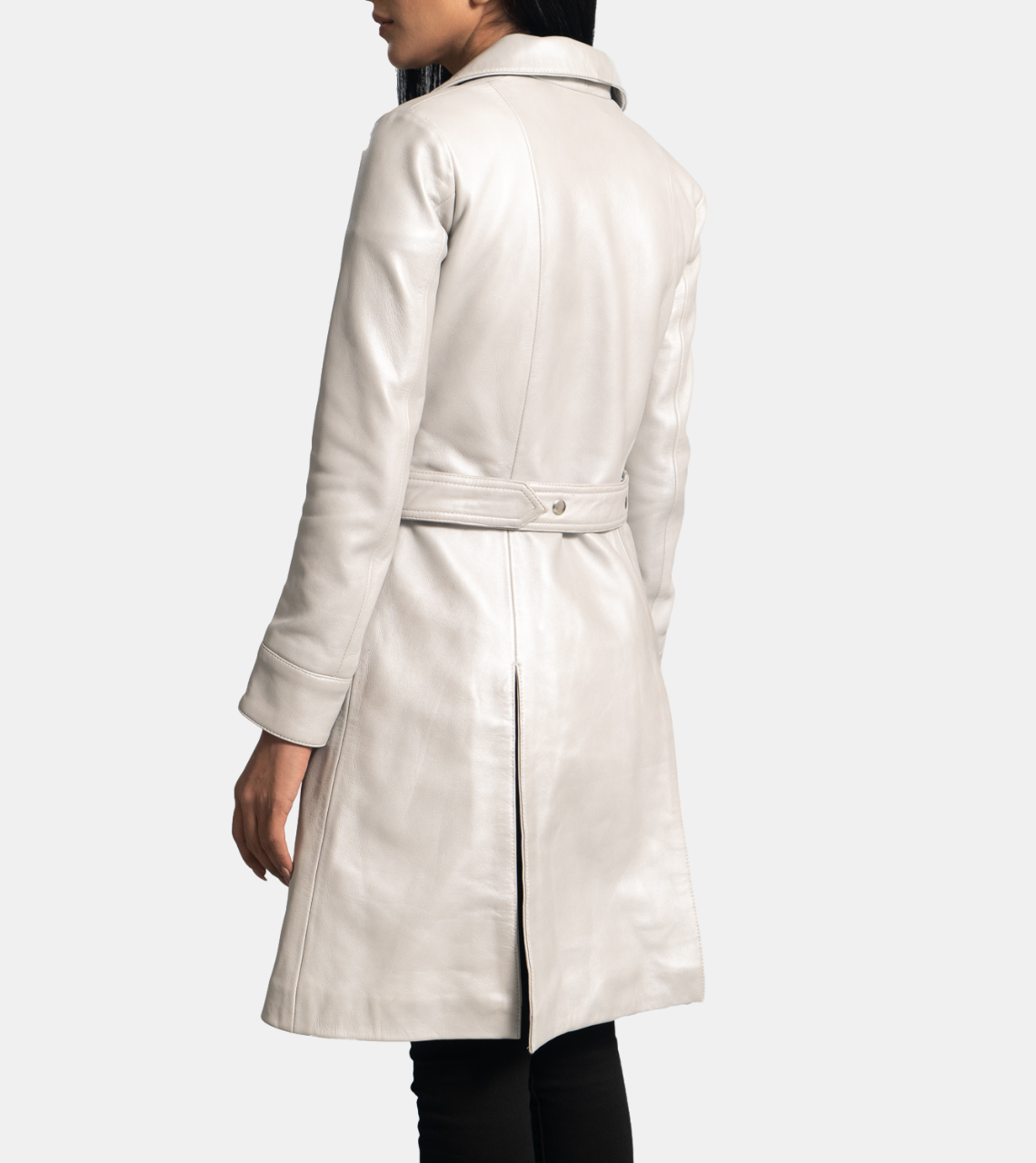  Lavinia Women's Ivory Leather Trench Coat  Back