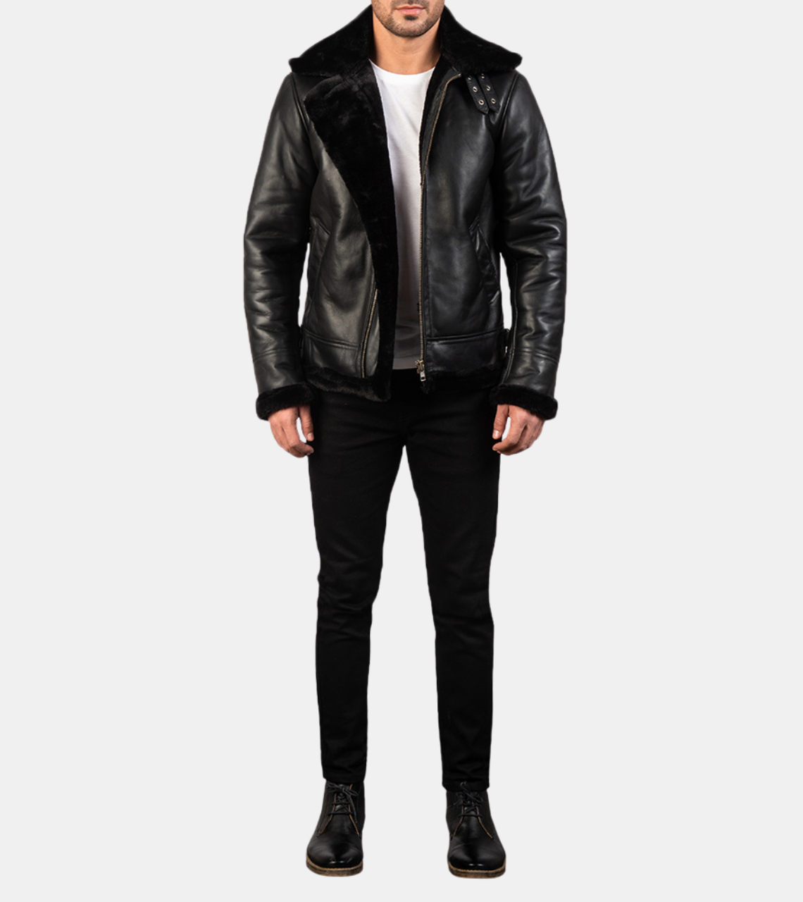 Men's Black Shearling Leather Jacket