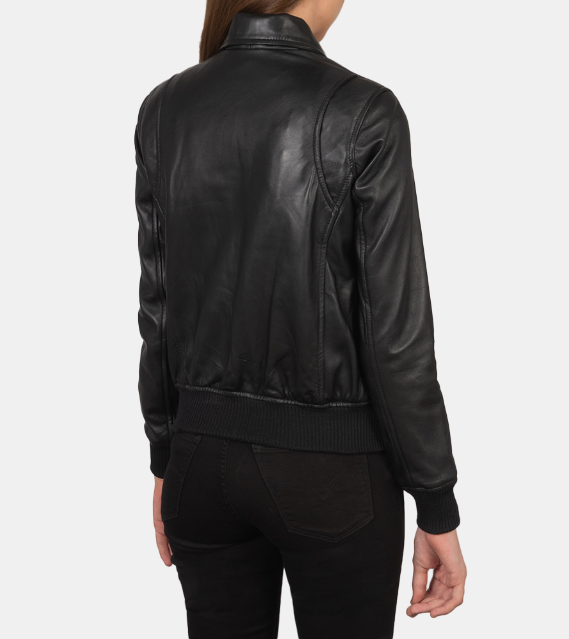 Black Bomber Leather Jacket Back