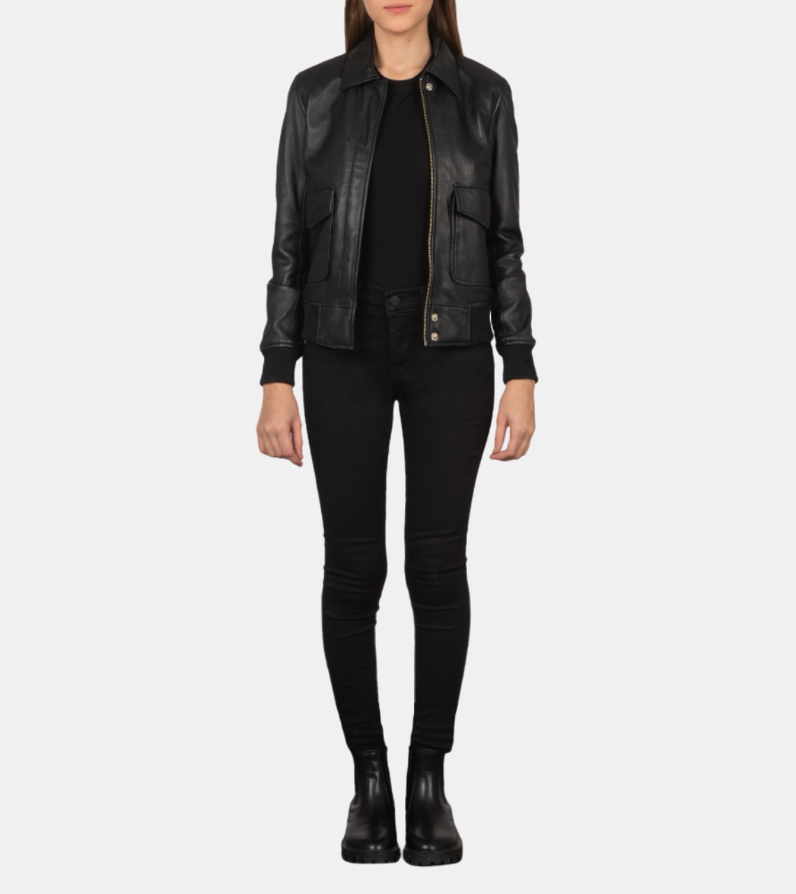 Women's Black Bomber Leather Jacket