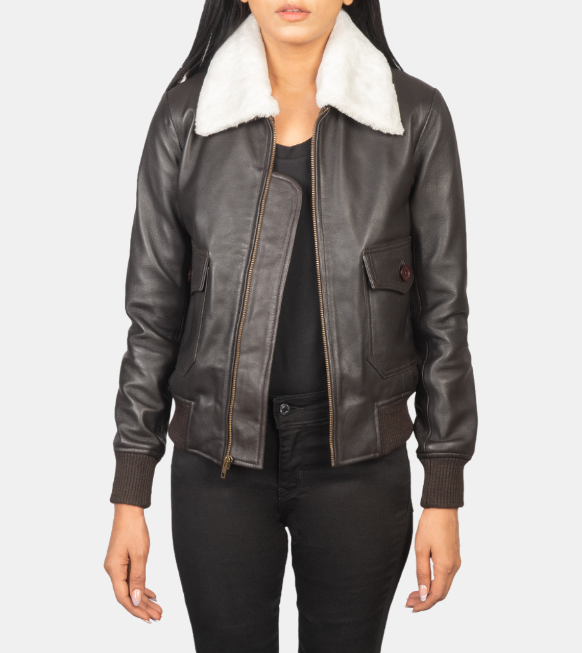 Women's Tan Brown Bomber Shearling Leather Jacket