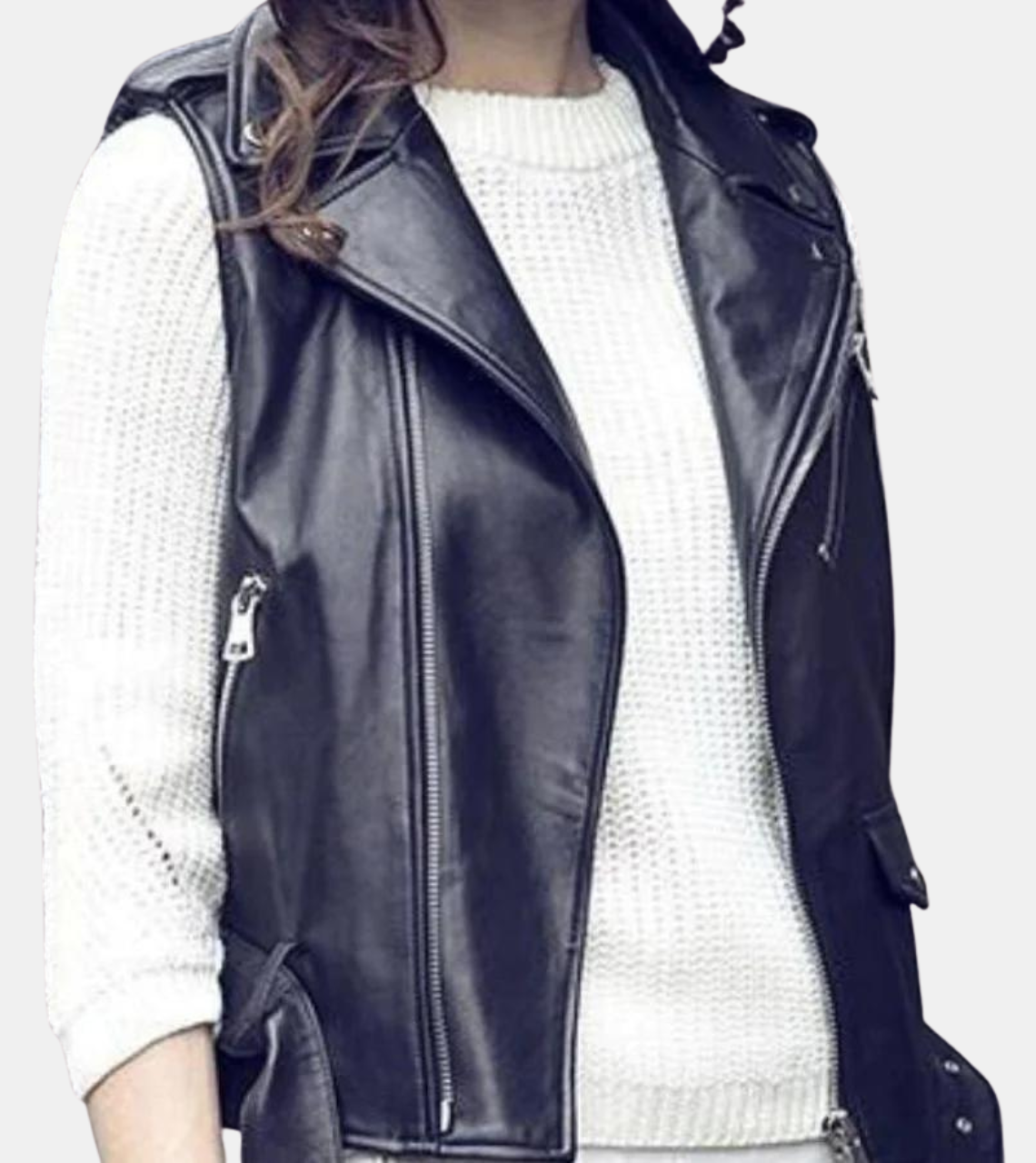 Women's Black Leather Vest