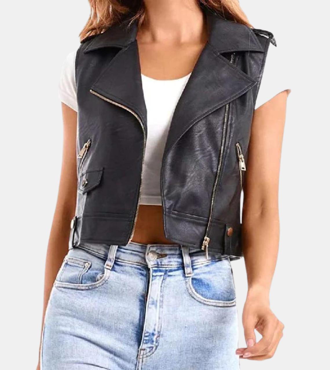 Vesnar Women's Black Leather Vest