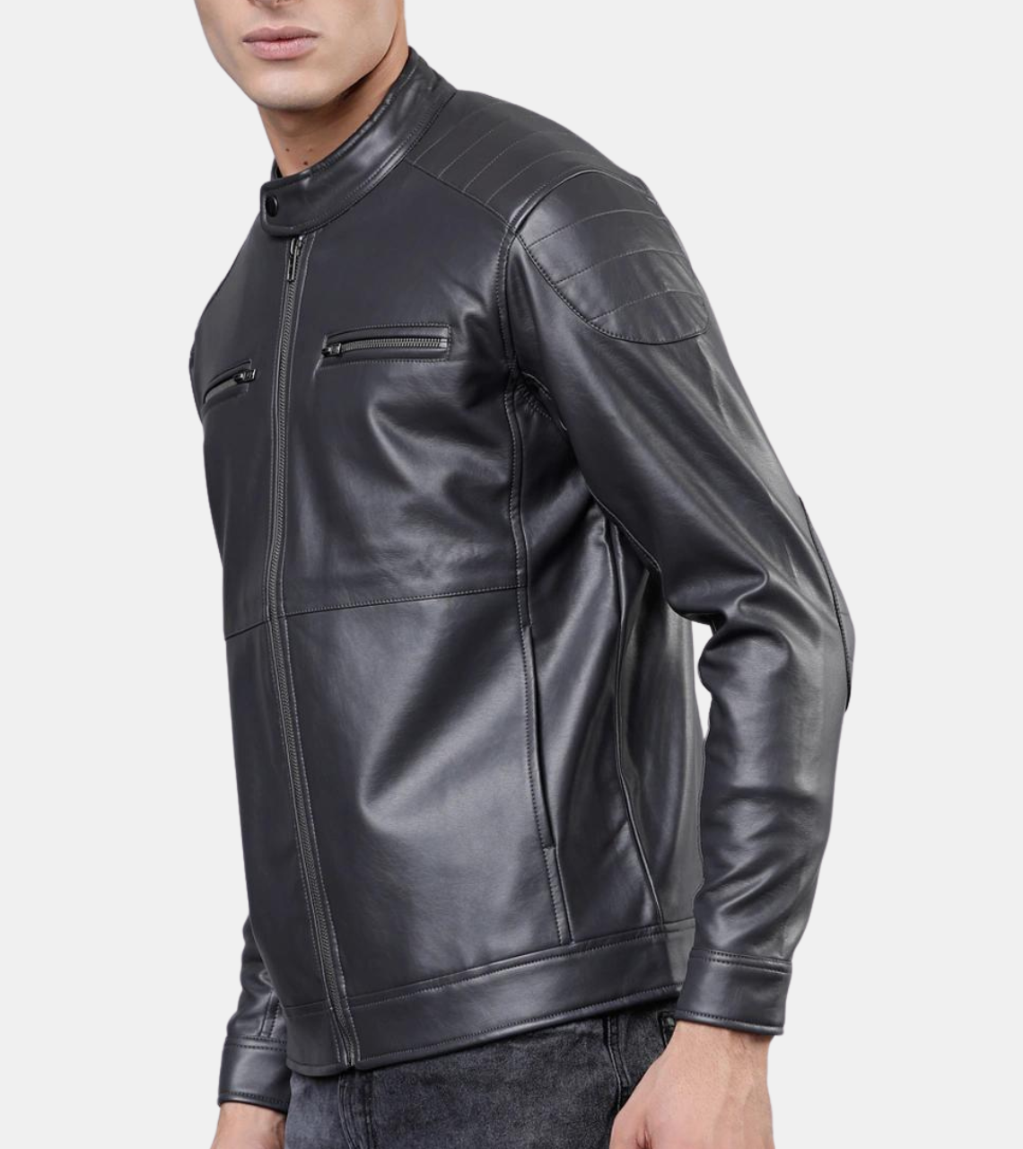  Men's Coal Grey Leather Jacket 