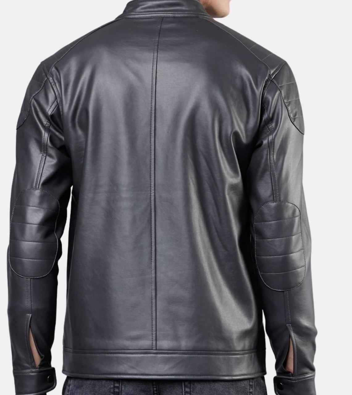  Wrenley Men's Coal Grey Leather Jacket Back