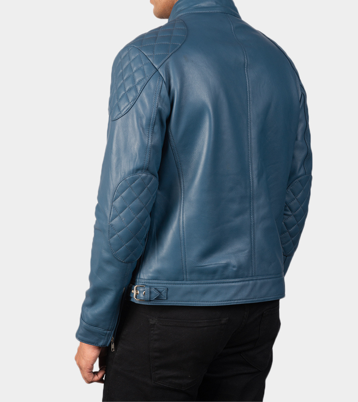 Blue Quilted Men's Leather Jacket 