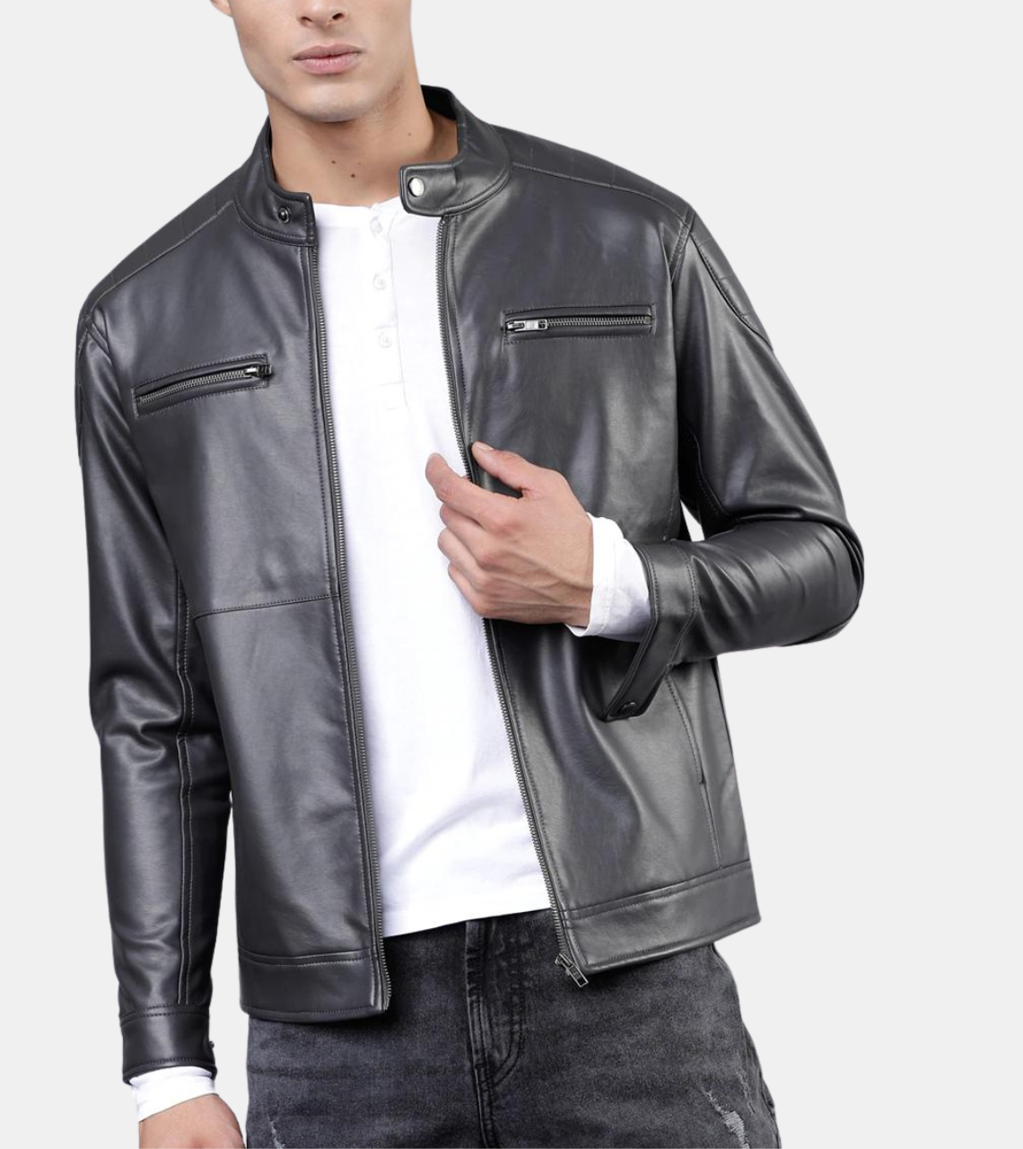  Wrenley Men's Coal Grey Leather Jacket 