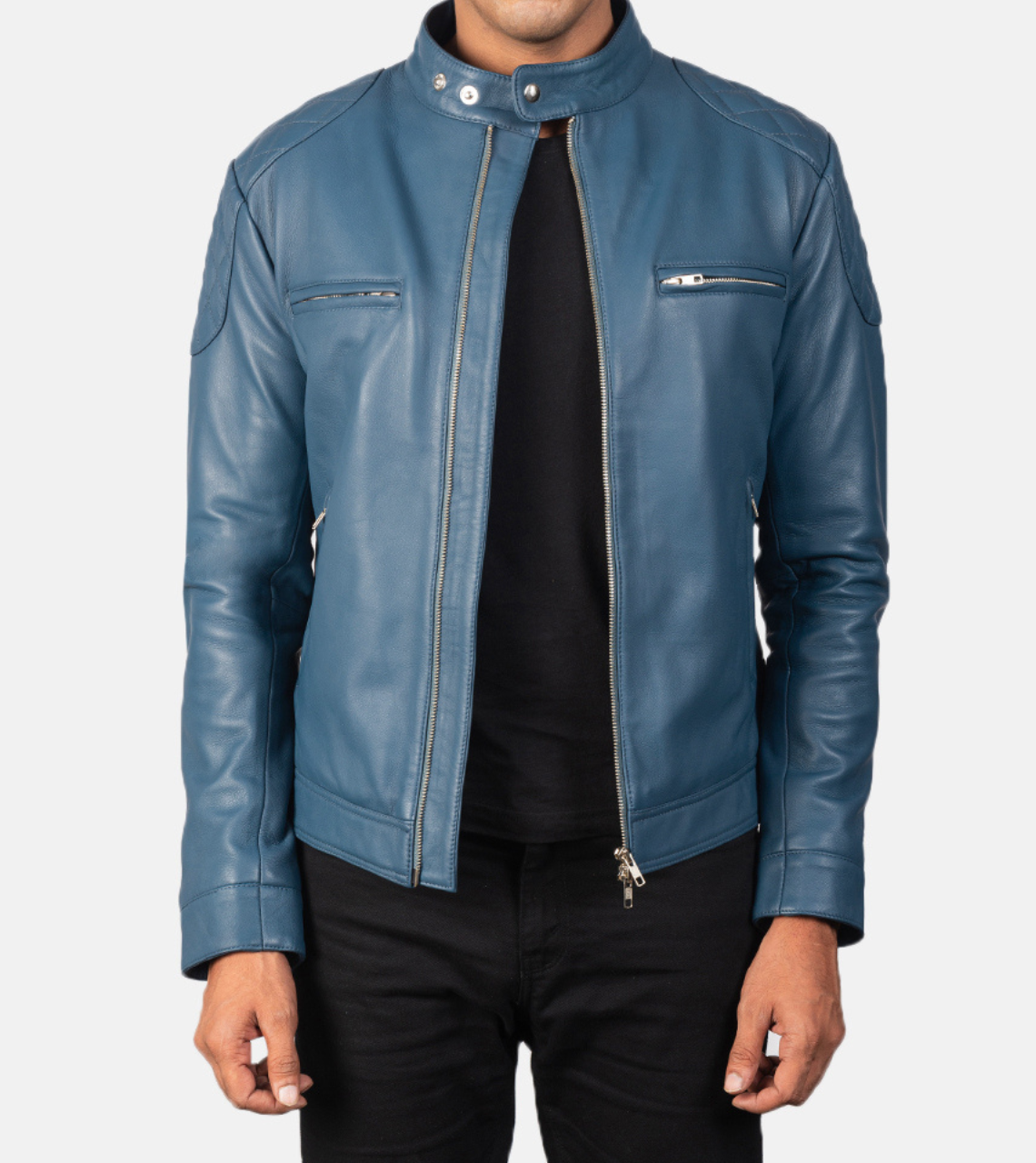  Wilbur Blue Quilted Men's Leather Jacket 