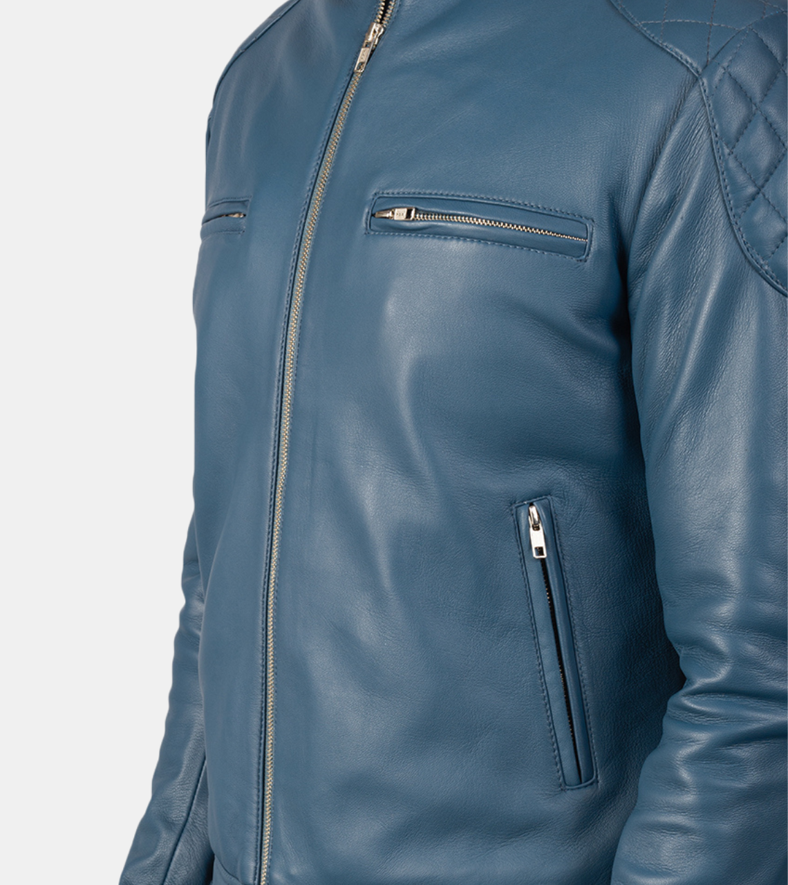 Blue Quilted Willbur Men's Leather Jacket 