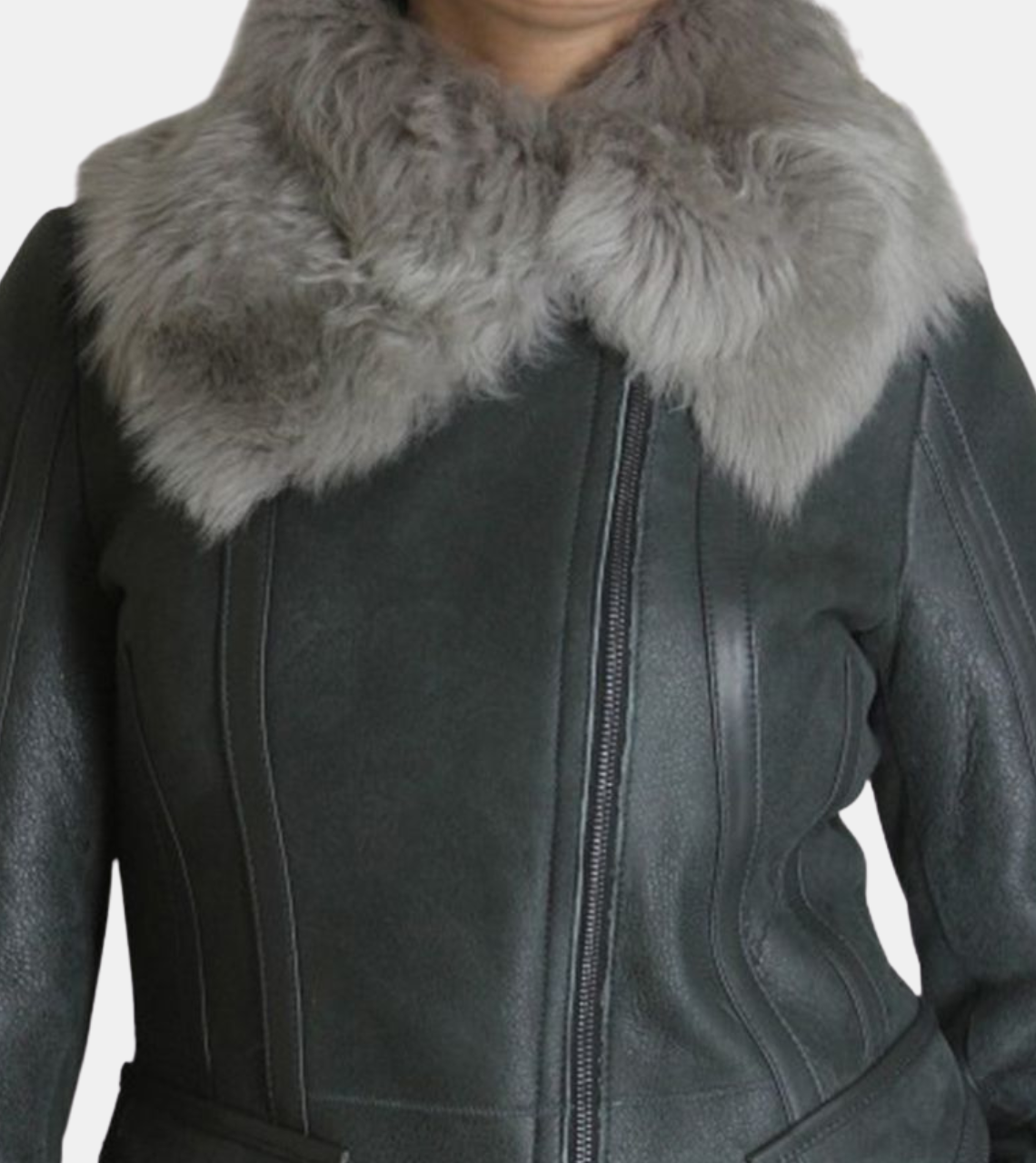  Grey Shearling Leather Jacket