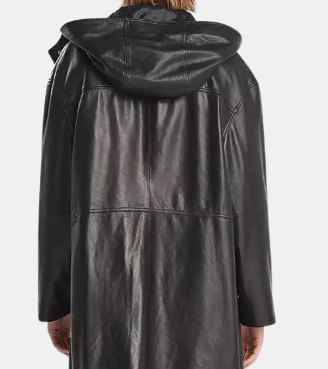  Hooded Black Leather Coat