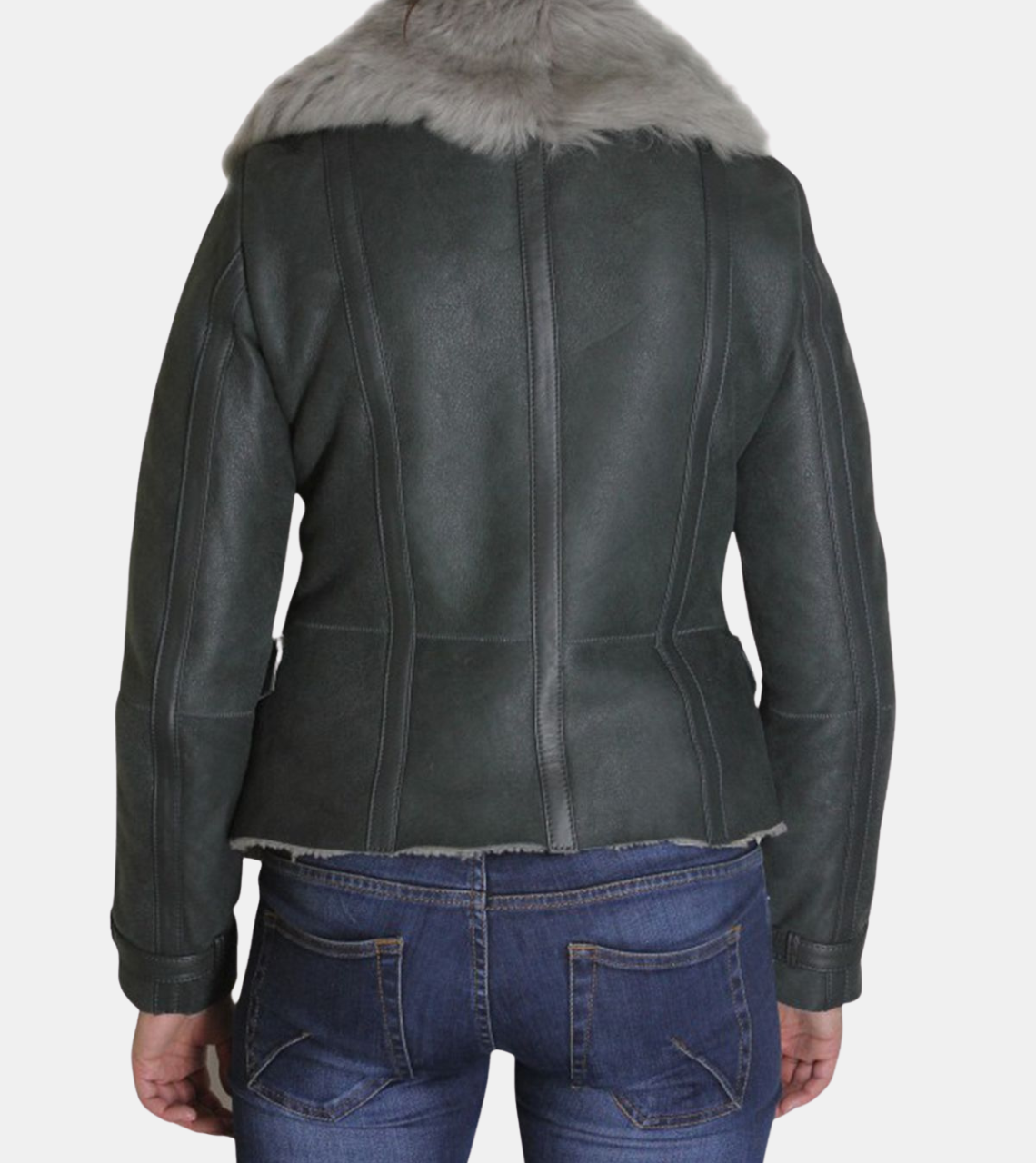  Women's Grey Shearling Leather Jacket