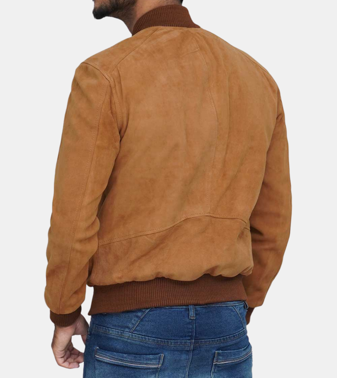 Men's Brown Suede Bomber Leather Jacket Back