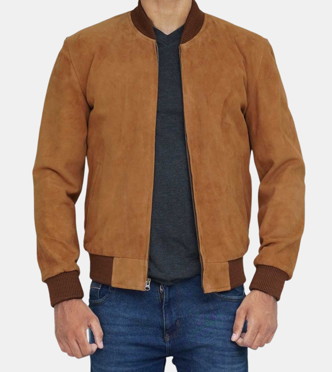 Men's Brown Suede Bomber Leather Jacket